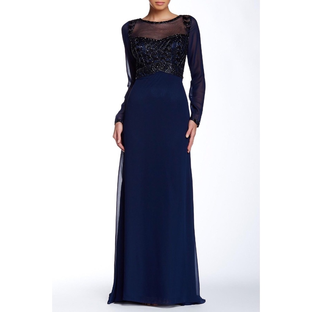 NEW Sue Wong N5310 Style Beaded Illusion Bateau Gown Navy Size 4